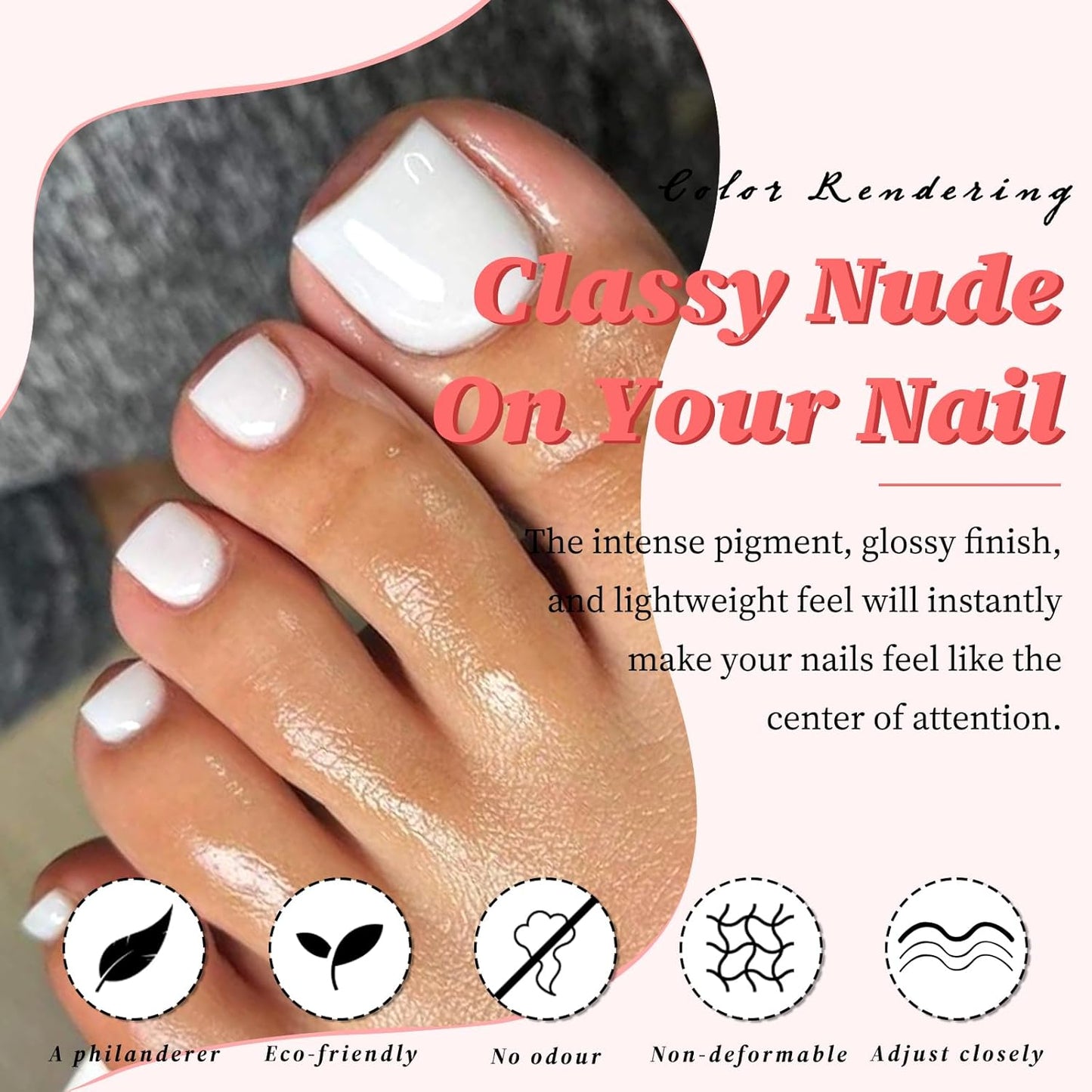 BeautyTheSense™ Premium Press On Toe Nails, Glossy Full Cover Toenails with Adhesive Tabs