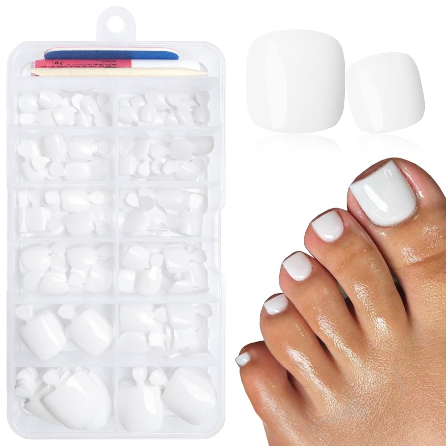 BeautyTheSense™ Premium Press On Toe Nails, Glossy Full Cover Toenails with Adhesive Tabs