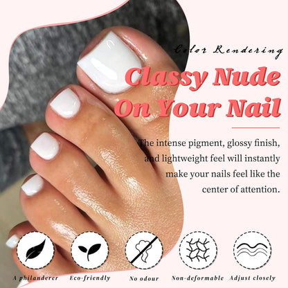 BeautyTheSense™ Premium Press On Toe Nails, Glossy Full Cover Toenails with Adhesive Tabs