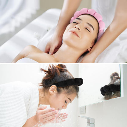 BeautyTheSense™ Spa Skincare Headband and Wrist Wash Band Set, Soft Coral Fleece Face Washing Headband