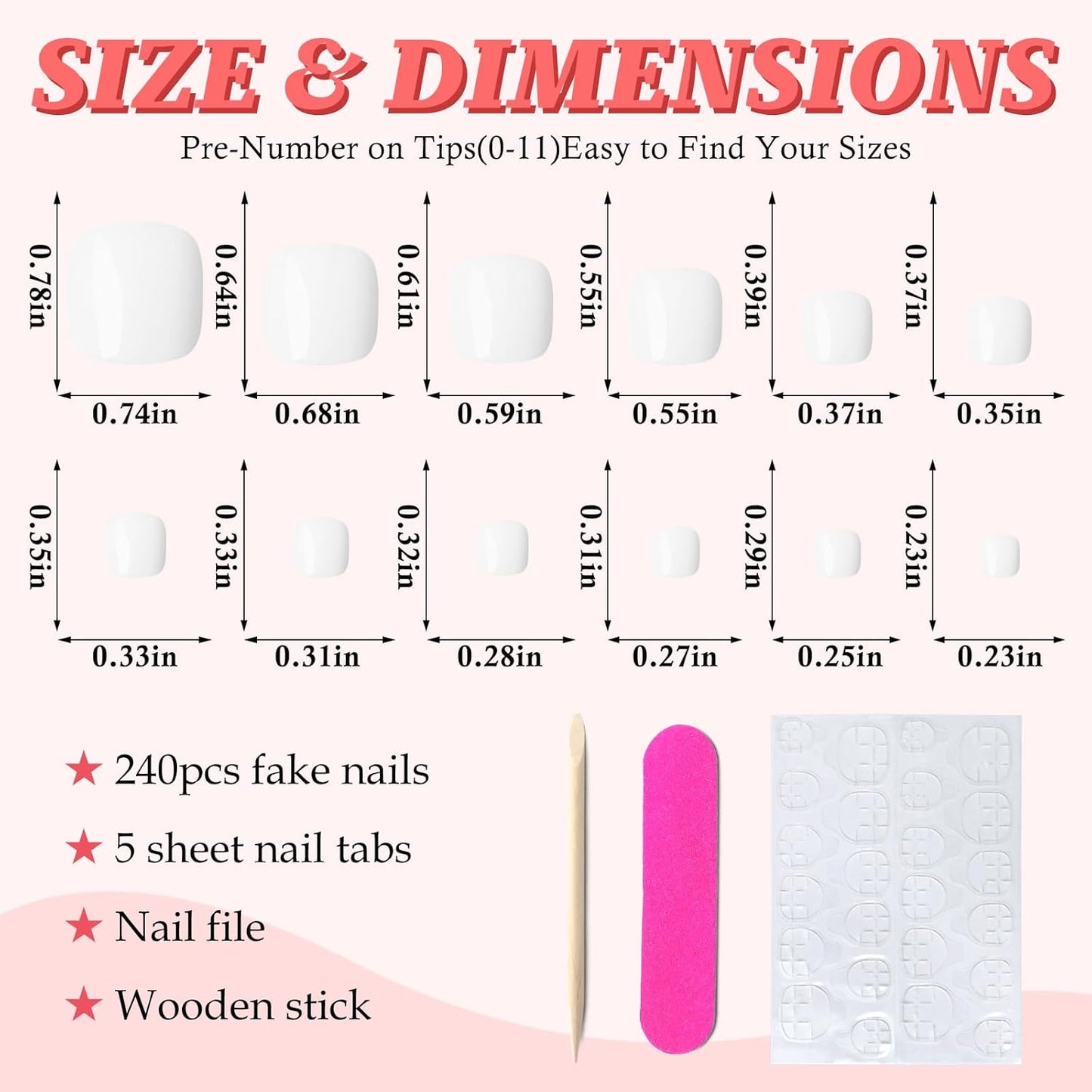 BeautyTheSense™ Premium Press On Toe Nails, Glossy Full Cover Toenails with Adhesive Tabs