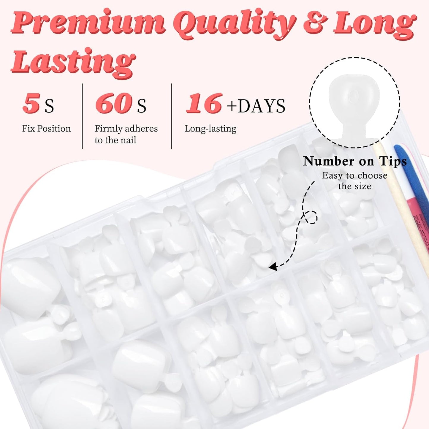 BeautyTheSense™ Premium Press On Toe Nails, Glossy Full Cover Toenails with Adhesive Tabs