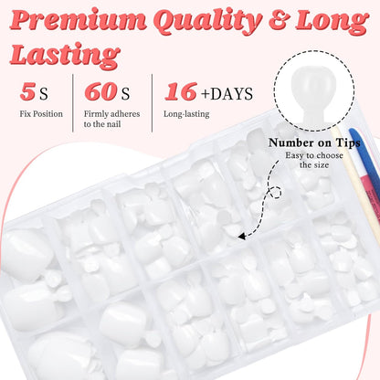 BeautyTheSense™ Premium Press On Toe Nails, Glossy Full Cover Toenails with Adhesive Tabs
