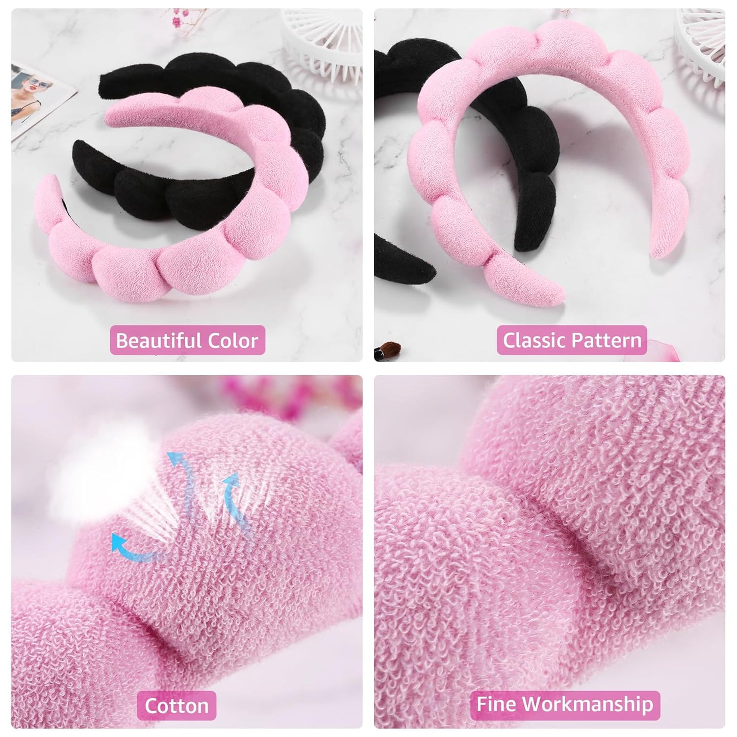 BeautyTheSense™ Spa Skincare Headband and Wrist Wash Band Set, Soft Coral Fleece Face Washing Headband