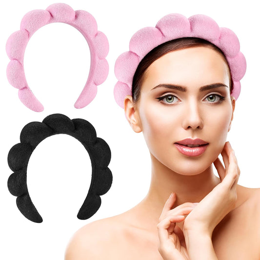 BeautyTheSense™ Spa Skincare Headband and Wrist Wash Band Set, Soft Coral Fleece Face Washing Headband