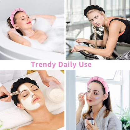 BeautyTheSense™ Spa Skincare Headband and Wrist Wash Band Set, Soft Coral Fleece Face Washing Headband